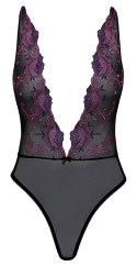 Kissable - Seksowne Czarne Body Z Fioletowym Kwiatowym Haftem L/XL Kissable