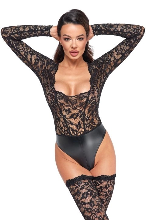 Noir - Seksowne Koronkowe Body Z Matowym Dołem Czarne L Noir Noir - Seksowne Koronkowe Body Z Matowym Dołem Czarne L Noir