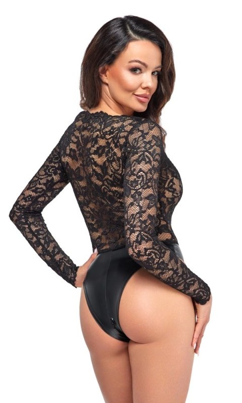 Noir - Seksowne Koronkowe Body Z Matowym Dołem Czarne M Noir Noir - Seksowne Koronkowe Body Z Matowym Dołem Czarne M Noir