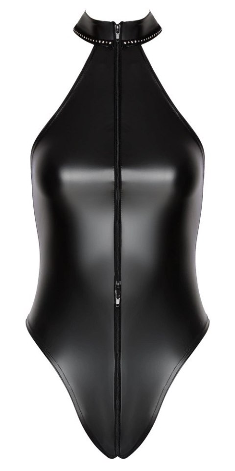 Noir - Seksowne Matowe Body Z Kołnierzykiem Ze Srebrnymi Dżetami XL Noir Noir - Seksowne Matowe Body Z Kołnierzykiem Ze Srebrnymi Dżetami XL Noir