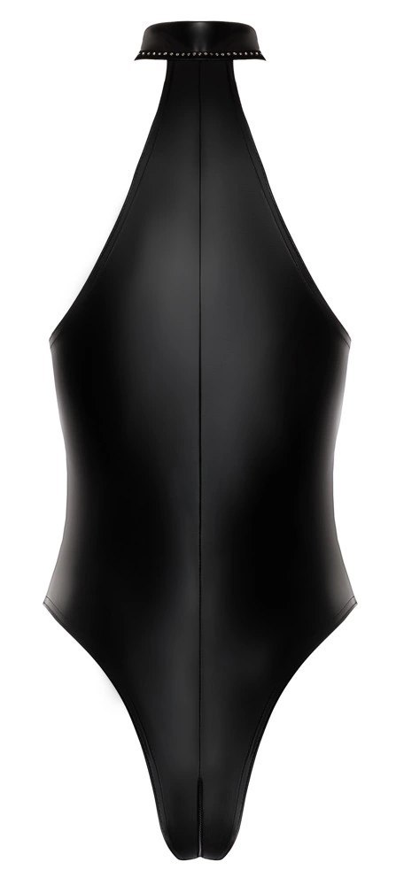 Noir - Seksowne Matowe Body Z Kołnierzykiem Ze Srebrnymi Dżetami M Noir Noir - Seksowne Matowe Body Z Kołnierzykiem Ze Srebrnymi Dżetami M Noir