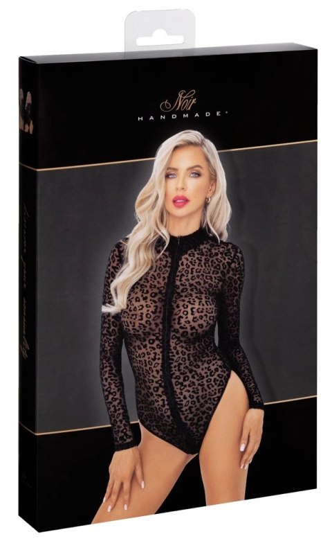 Noir - Seksowne Prześwitujące Panterkowe Body Czarne XL Noir