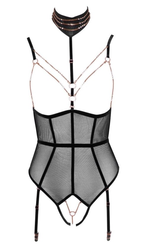 Abierta Fina - Body Bez Biustu I Z Ozdobną Biżuterią Z Różowego Złota XL Abierta Fina Abierta Fina - Body Bez Biustu I Z Ozdobną Biżuterią Z Różowego Złota XL Abierta Fina