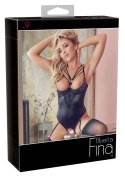 Abierta Fina - Seksowne Satynowe Body Bez Biustu Z Ozdobnymi Paseczkami 85C/XL Abierta Fina