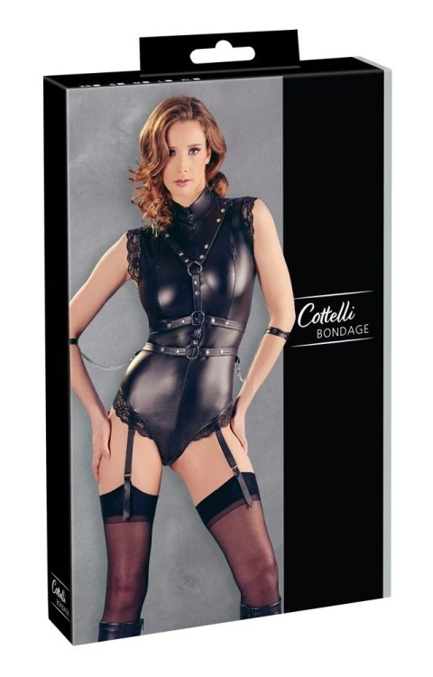 Cottelli Bondage - Czarne Matowe Body Z Paskami Do Pończoch I Mankietami L Cottelli BONDAGE