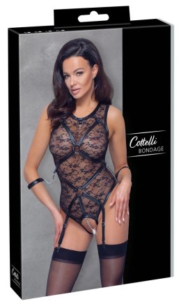 Cottelli Bondage - Koronkowe Body W Kwiatowe Wzory Bez Kroku + Mankiety L Cottelli BONDAGE