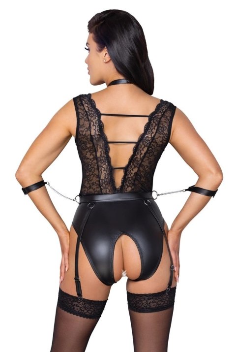 Cottelli Bondage - Seksowne Body Z Mankietami Obrożą I Paskami Do Pończoch L Cottelli BONDAGE Cottelli Bondage - Seksowne Body Z Mankietami Obrożą I Paskami Do Pończoch L Cottelli BONDAGE
