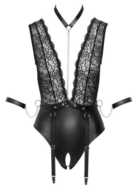 Cottelli Bondage - Seksowne Body Z Mankietami Obrożą I Paskami Do Pończoch L Cottelli BONDAGE Cottelli Bondage - Seksowne Body Z Mankietami Obrożą I Paskami Do Pończoch L Cottelli BONDAGE