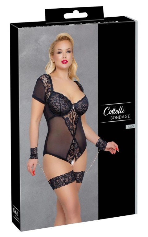 Cottelli Bondage - Siateczkowe Body Z Seksowną Koronką Bez Kroku Z Mankietami 85D/L Cottelli BONDAGE Cottelli Bondage - Siateczkowe Body Z Seksowną Koronką Bez Kroku Z Mankietami 85D/L Cottelli BONDAGE