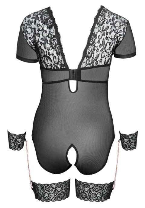 Cottelli Bondage - Siateczkowe Body Z Seksowną Koronką Bez Kroku Z Mankietami 85D/L Cottelli BONDAGE Cottelli Bondage - Siateczkowe Body Z Seksowną Koronką Bez Kroku Z Mankietami 85D/L Cottelli BONDAGE