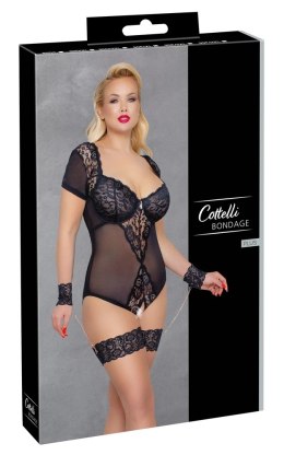 Cottelli Bondage - Siateczkowe Body Z Seksowną Koronką Bez Kroku Z Mankietami 95E/2XL Cottelli BONDAGE