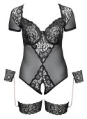 Cottelli Bondage - Siateczkowe Body Z Seksowną Koronką Bez Kroku Z Mankietami 95E/2XL Cottelli BONDAGE
