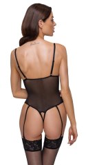 Cottelli LINGERIE - Czarne Siateczkowe Body Z Delikatną Koronką Bez Krocza L Cottelli LINGERIE