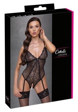 Cottelli LINGERIE - Czarne Siateczkowe Body Z Delikatną Koronką Bez Krocza M Cottelli LINGERIE