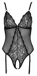 Cottelli LINGERIE - Czarne Siateczkowe Body Z Delikatną Koronką Bez Krocza S Cottelli LINGERIE
