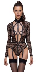 Cottelli LINGERIE - Seksowne Koronkowe Body Z Długim Rękawem Wygląd Uprzęży Czarne M Cottelli LINGERIE