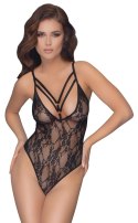 Cottelli LINGERIE - Seksowne Koronkowe Body Z Ozdobnymi Paskami Czarne XL Cottelli LINGERIE