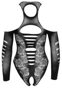 NO:XQSE - Seksowne Czarne Koronkowe Body Z Czerwoną Kokardką S-L NO:XQSE