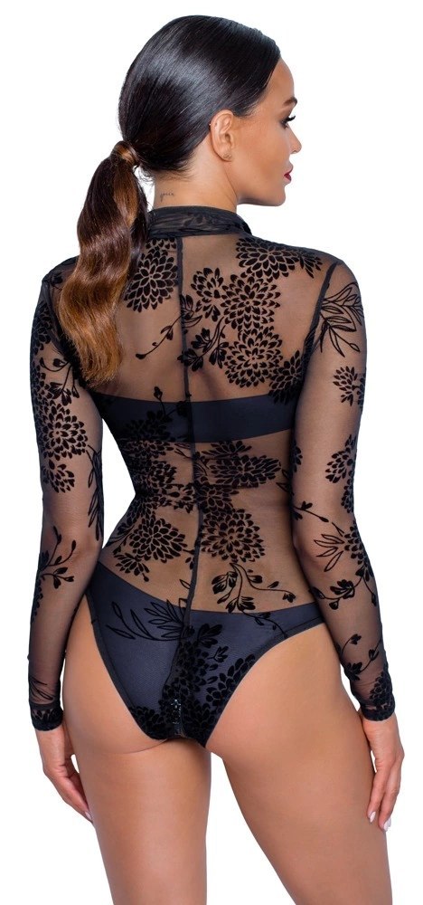 Noir - Seksowne Prześwitujące Body Z Kwiatowym Wzorem XL Noir Noir - Seksowne Prześwitujące Body Z Kwiatowym Wzorem XL Noir