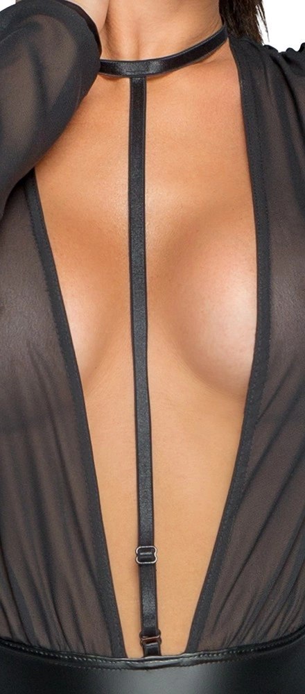 Noir - Seksowne Siateczkowe Body Z Głębokim Dekoltem Czarne S Noir Noir - Seksowne Siateczkowe Body Z Głębokim Dekoltem Czarne S Noir