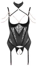 Abierta Fina - Zmysłowa Koszulka Do Pończoch Z Elegancką Koronką + Stringi 80B/M Abierta Fina