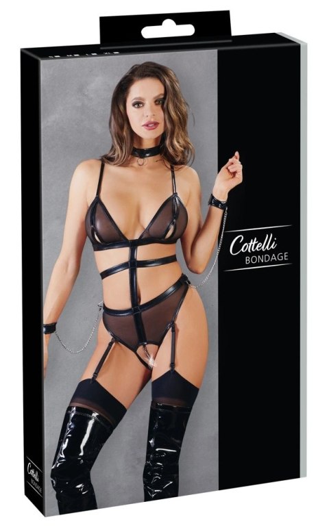 Cottelli Bondage - Seksowne Body Z Mankietami Otwartym Biustem I Krokiem M Cottelli BONDAGE Cottelli Bondage - Seksowne Body Z Mankietami Otwartym Biustem I Krokiem M Cottelli BONDAGE