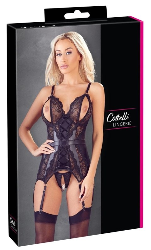 Cottelli LINGERIE - Koronkowa Koszulka Z Otwartymi Miseczkami I Stringi Bez Krocza Czarne XL Cottelli LINGERIE Cottelli LINGERIE - Koronkowa Koszulka Z Otwartymi Miseczkami I Stringi Bez Krocza Czarne XL Cottelli LINGERIE