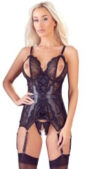 Cottelli LINGERIE - Koronkowa Koszulka Z Otwartymi Miseczkami I Stringi Bez Krocza Czarne L Cottelli LINGERIE