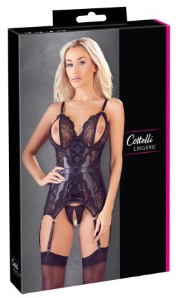 Cottelli LINGERIE - Koronkowa Koszulka Z Otwartymi Miseczkami I Stringi Bez Krocza Czarne M Cottelli LINGERIE