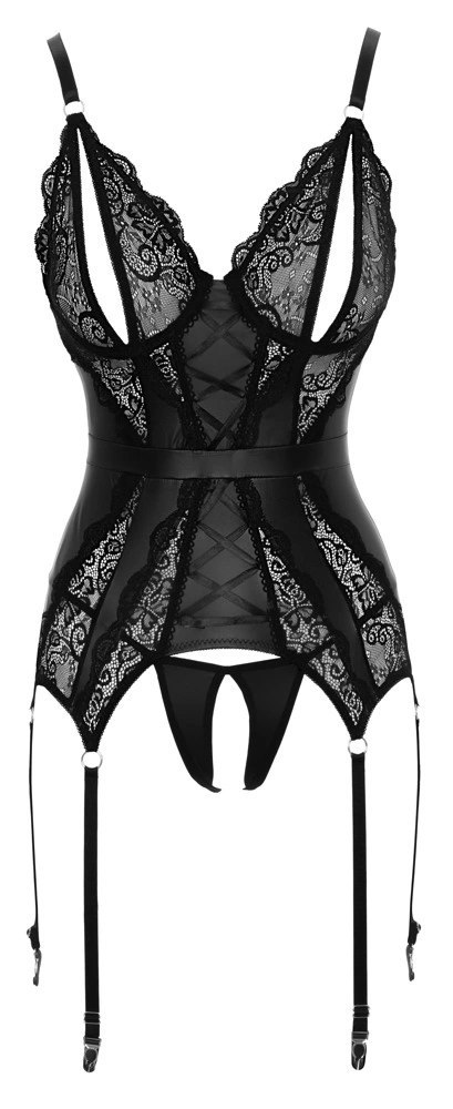 Cottelli LINGERIE - Koronkowa Koszulka Z Otwartymi Miseczkami I Stringi Bez Krocza Czarne M Cottelli LINGERIE Cottelli LINGERIE - Koronkowa Koszulka Z Otwartymi Miseczkami I Stringi Bez Krocza Czarne M Cottelli LINGERIE