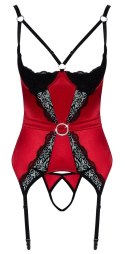 Cottelli LINGERIE - Seksowna Haleczka Bez Biustu Z Paskami Do Pończoch + Otwarte Stringi XL Cottelli LINGERIE