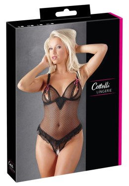 Cottelli LINGERIE - Seksowne Siateczkowe Body Z Otwartym Kroczem I Biustem Czarne 75B/S Cottelli LINGERIE