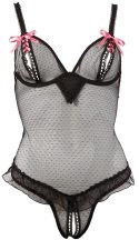 Cottelli LINGERIE - Seksowne Siateczkowe Body Z Otwartym Kroczem I Biustem Czarne 85B/L Cottelli LINGERIE