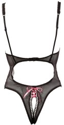Cottelli LINGERIE - Seksowne Siateczkowe Body Z Otwartym Kroczem I Biustem Czarne 85B/L Cottelli LINGERIE