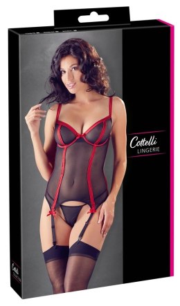 Cottelli LINGERIE - Siateczkowa Koszulka Z Paskami Do Pończoch + Stringi 85B/L Cottelli LINGERIE