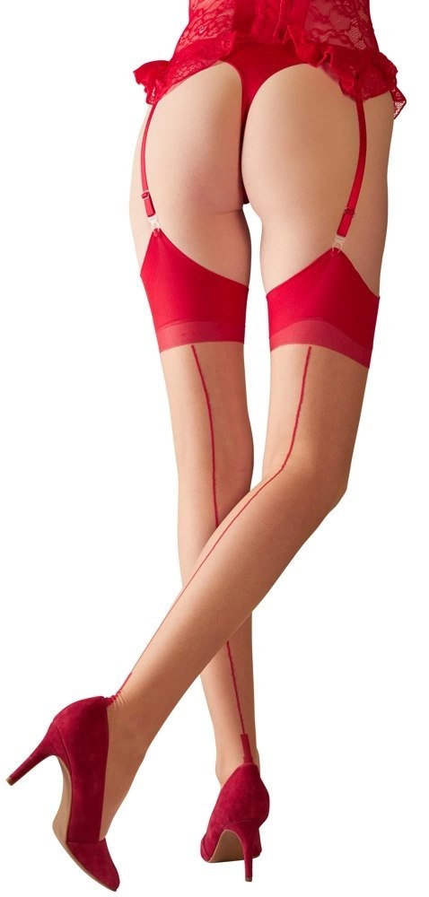 Cottelli LEGWEAR - Beżowe Pończochy Z Czerwonym Szwem I Wykończeniem 2 Cottelli LEGWEAR Cottelli LEGWEAR - Beżowe Pończochy Z Czerwonym Szwem I Wykończeniem 2 Cottelli LEGWEAR