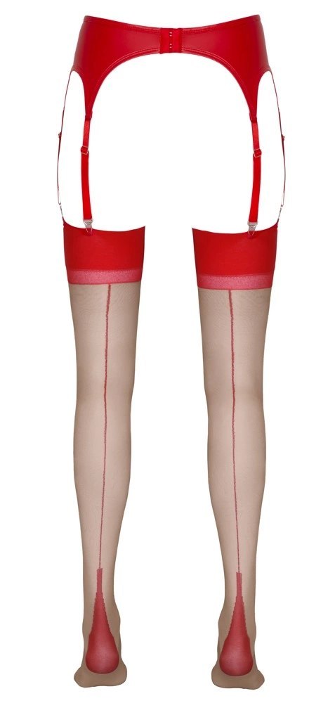 Cottelli LEGWEAR - Beżowe Pończochy Z Czerwonym Szwem I Wykończeniem 2 Cottelli LEGWEAR Cottelli LEGWEAR - Beżowe Pończochy Z Czerwonym Szwem I Wykończeniem 2 Cottelli LEGWEAR
