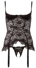 Cottelli LINGERIE - Koronkowa Koszulka Z Paskami Do Pończoch Bez Miseczek + Stringi 75B/S Cottelli LINGERIE