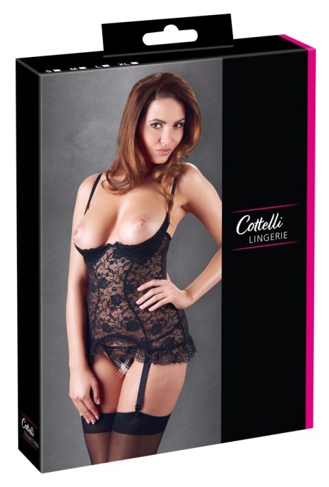 Cottelli LINGERIE - Koronkowa Koszulka Z Paskami Do Pończoch Bez Miseczek + Stringi 80B/M Cottelli LINGERIE Cottelli LINGERIE - Koronkowa Koszulka Z Paskami Do Pończoch Bez Miseczek + Stringi 80B/M Cottelli LINGERIE