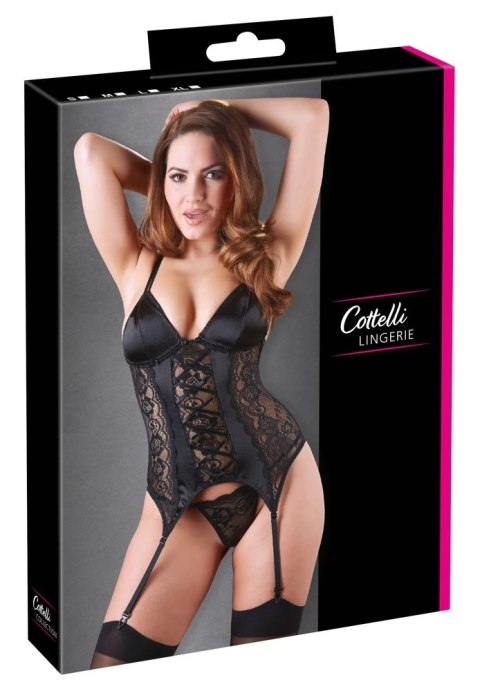 Cottelli LINGERIE - Koronkowa Koszulka Z Paskami Do Pończoch + Stringi Czarne L Cottelli LINGERIE Cottelli LINGERIE - Koronkowa Koszulka Z Paskami Do Pończoch + Stringi Czarne L Cottelli LINGERIE