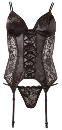 Cottelli LINGERIE - Koronkowa Koszulka Z Paskami Do Pończoch + Stringi Czarne M Cottelli LINGERIE