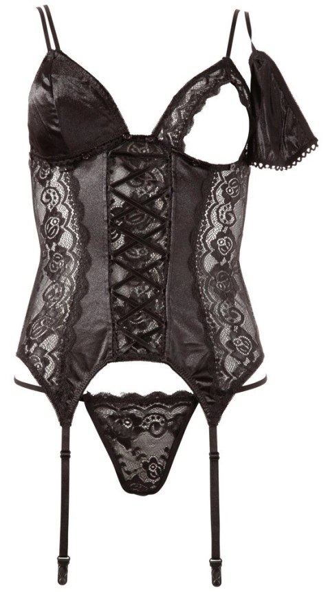 Cottelli LINGERIE - Koronkowa Koszulka Z Paskami Do Pończoch + Stringi Czarne M Cottelli LINGERIE Cottelli LINGERIE - Koronkowa Koszulka Z Paskami Do Pończoch + Stringi Czarne M Cottelli LINGERIE