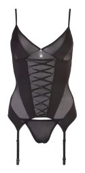Cottelli LINGERIE - Seksowna Koszulka Z Paskami Do Pończoch + Stringi Czarne M Cottelli LINGERIE