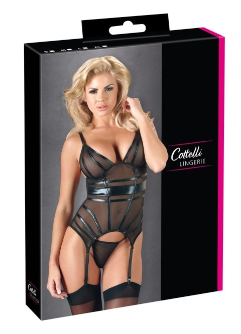 Cottelli LINGERIE - Seksowna Siateczkowa Koszulka Z Paskami Do Pończoch + Stringi Czarne XL Cottelli LINGERIE Cottelli LINGERIE - Seksowna Siateczkowa Koszulka Z Paskami Do Pończoch + Stringi Czarne XL Cottelli LINGERIE