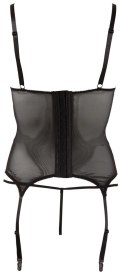Cottelli LINGERIE - Seksowna Siateczkowa Koszulka Z Paskami Do Pończoch + Stringi Czarne M Cottelli LINGERIE