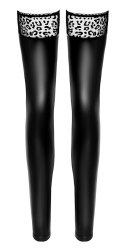 Noir - Seksowne Matowe Pończochy Z Elegancką Panterką Czarne XL Noir