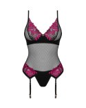 Obsessive - Seksowna Koszulka Z Paseczkami Do Pończoch + Stringi Rosenty XL/2XL Obsessive