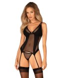 Obsessive - Seksowny Siateczkowy Gorsecik Ze Stringami Nesari Czarny M/L Obsessive