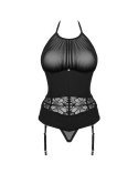 Obsessive - Siateczkowa Koszulka Z Paskami Do Pończoch I Stringi W Komplecie Serafia XL/2XL Obsessive