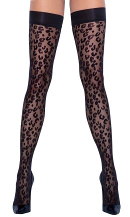 Cottelli LEGWEAR - Pończochy Samonośne Z Wzorem Panterki Czarne 4 Cottelli LEGWEAR